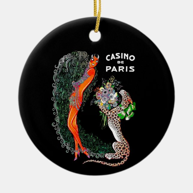 Josephine Baker Cheetah Jazz Age Ceramic Tree Decoration (Front)