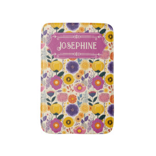 Josephine Colourful Purple and Yellow Modern Flora Bath Mat