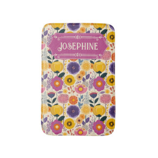 Josephine Colourful Purple and Yellow Modern Flora Bath Mat