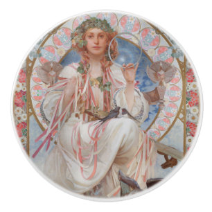 Josephine Crane Bradley as Lavia by Alphonse Mucha Ceramic Knob
