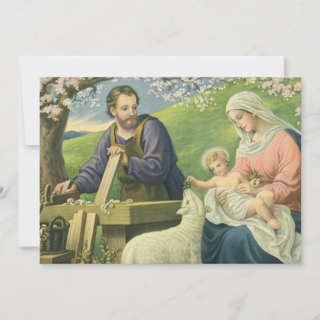 Joseph's Workshop with Mary and Baby Jesus Invitation (Front)