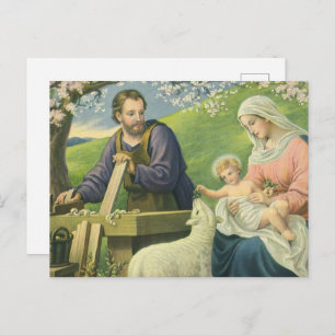 Joseph's Workshop with Mary and Baby Jesus Postcard