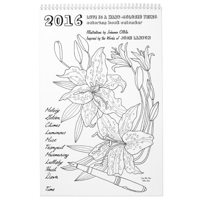 Josh Lanyon colouring book 2016 calendar (Cover)