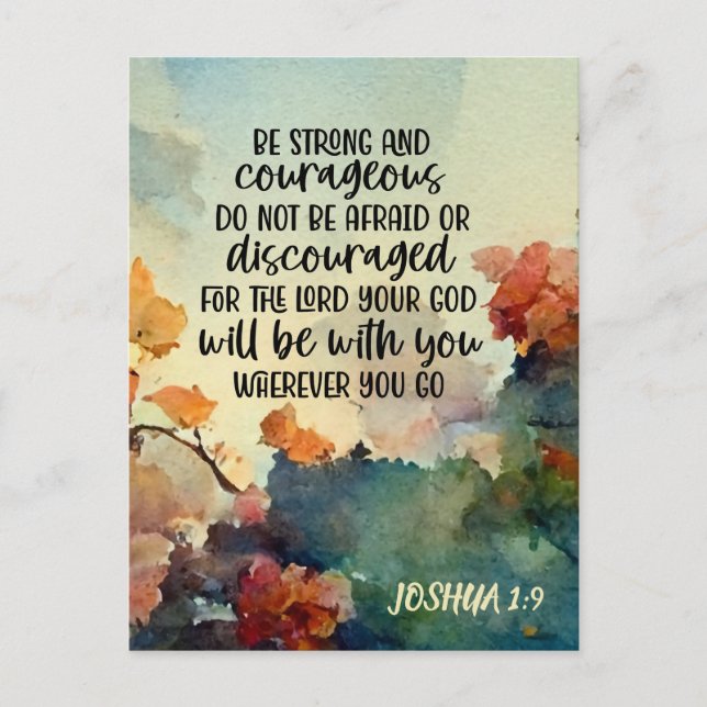Joshua 1:9 Be Strong and Courageous Watercolor Postcard (Front)