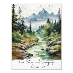 Joshua 1:9 Christian Nursery Art, Woodland theme Photo Print