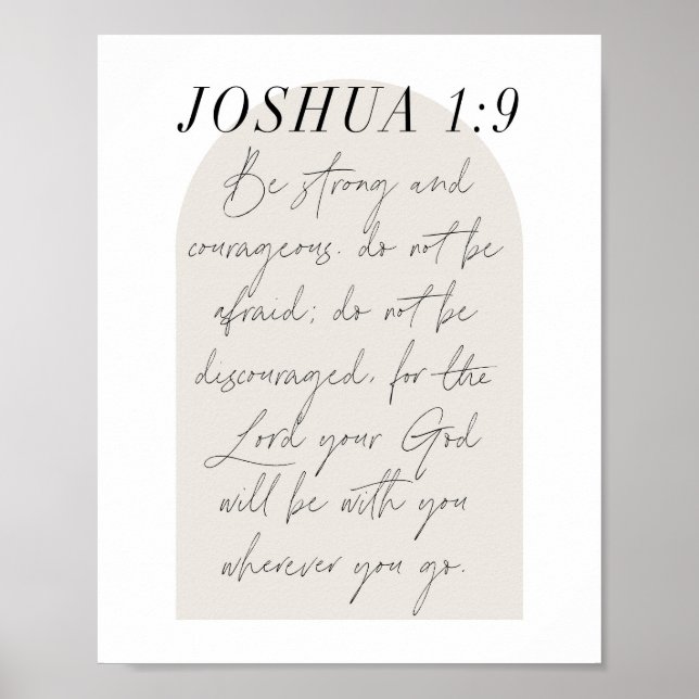 Joshua 1:9 Minimal Boho Beige Arch Script Poster (Front)
