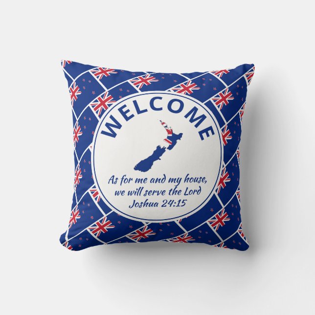 Joshua 24:15 As For Me NEW ZEALAND Welcome Cushion (Front)