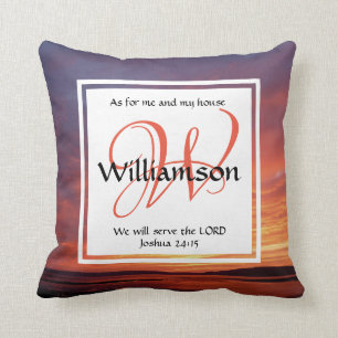 Joshua 24:15 Christian Monogram Custom AS FOR ME Cushion