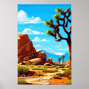 Joshua Tree California vintage travel illustration Poster