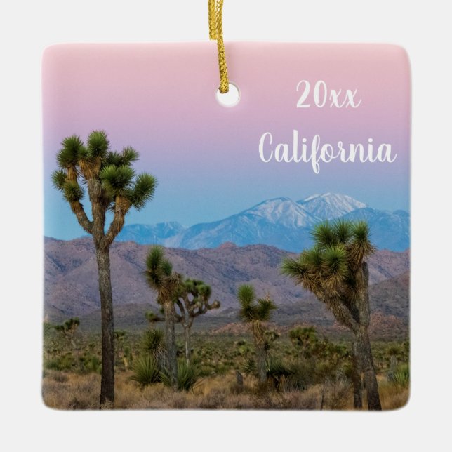 Joshua Tree Modern Colorful Pink and Blue Souvenir Ceramic Ornament (Front)