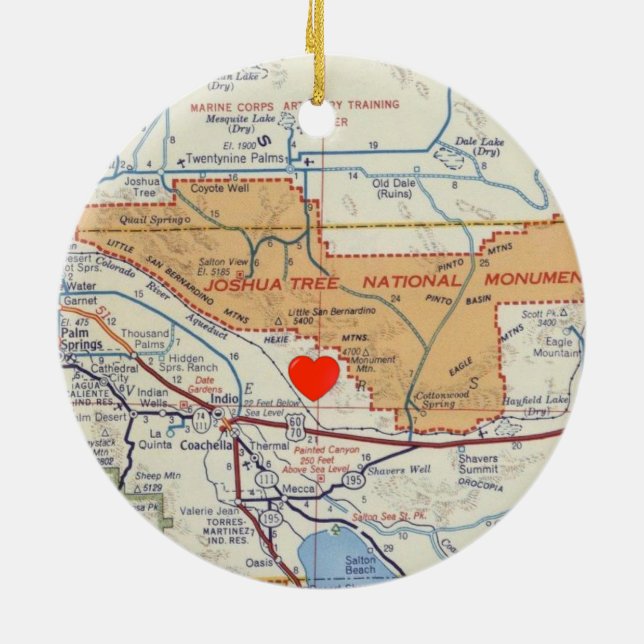 Joshua Tree National Monument Map Ceramic Tree Decoration (Back)