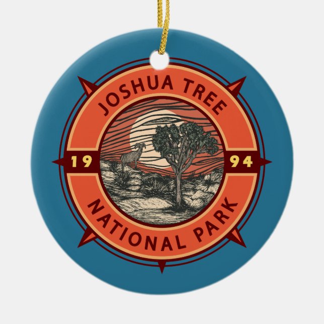 Joshua Tree National Park Bighorn Sheep Compass Ceramic Tree Decoration (Front)