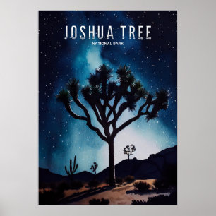 Joshua Tree Nightime Stars Cactus Poster