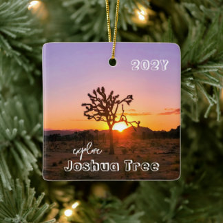 Joshua Tree Purple Orange Sunset Custom Photo Ceramic Ornament
