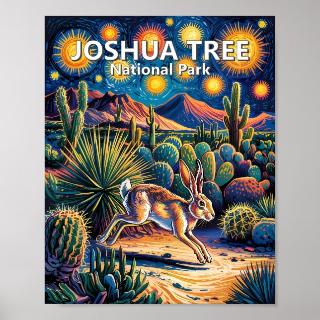 Joshua Tree Van Gogh Desert Wildlife Jackrabbit Poster (Front)