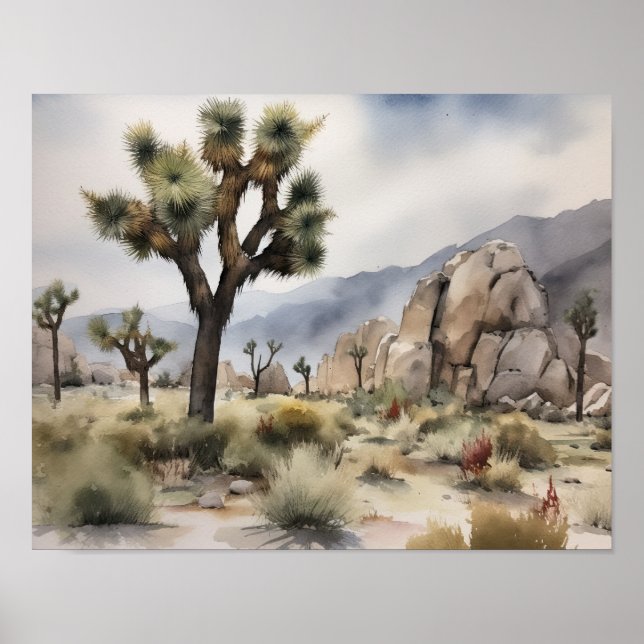 Joshua Tree Watercolor Art Print Poster (Front)