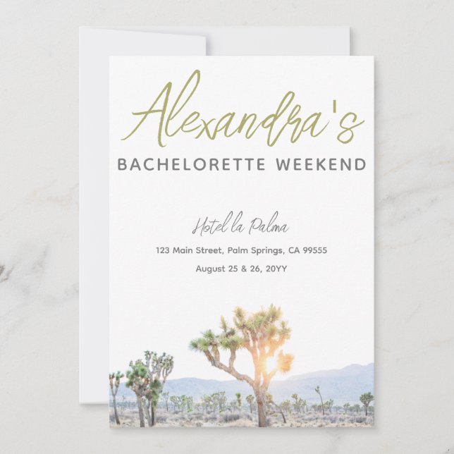 Joshua Tree Weekend Itinerary Bachelorette Party Invitation (Front)