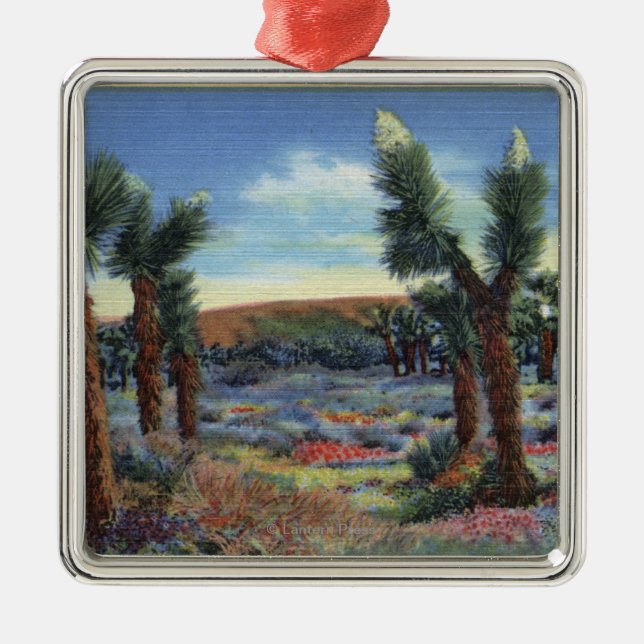 Joshua Trees and Desert Wild Flowers View Metal Tree Decoration (Front)