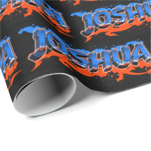 Joshua Vorname Name Graffiti blue orange Wrapping Paper