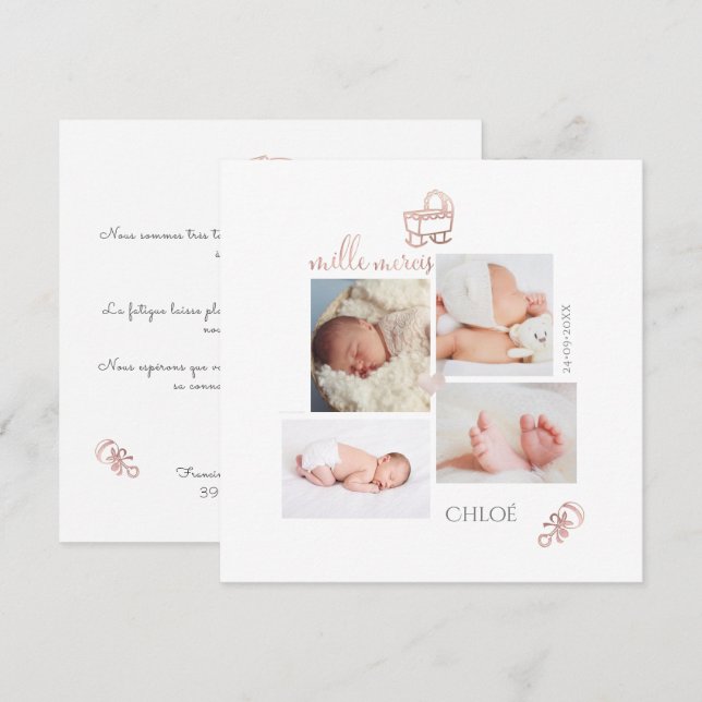 Jouets D'or rose Remerciement Naissance Fille card (Front/Back)