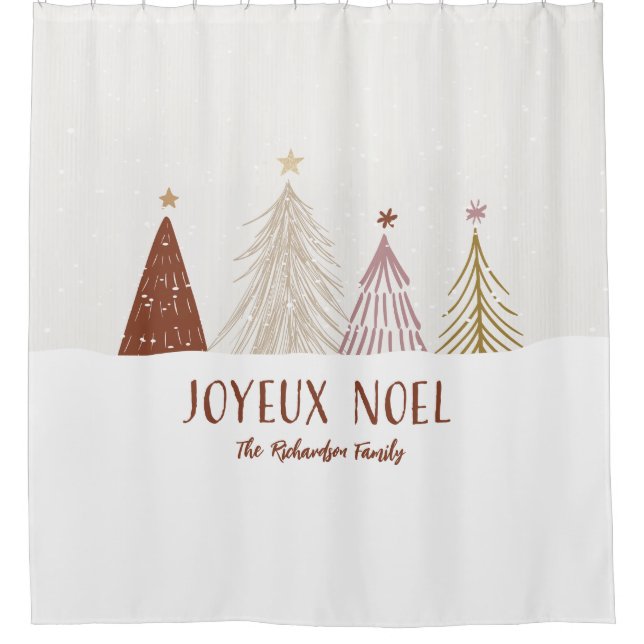 Jouex Noel Holiday Merry Christmas Trees Family Shower Curtain (Front)