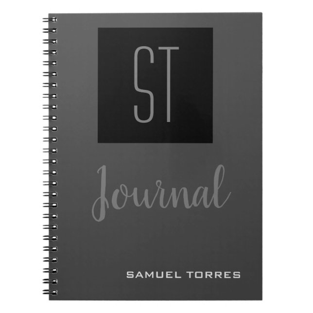 Journal Monogrammed Personalized Grey Black Modern (Front)