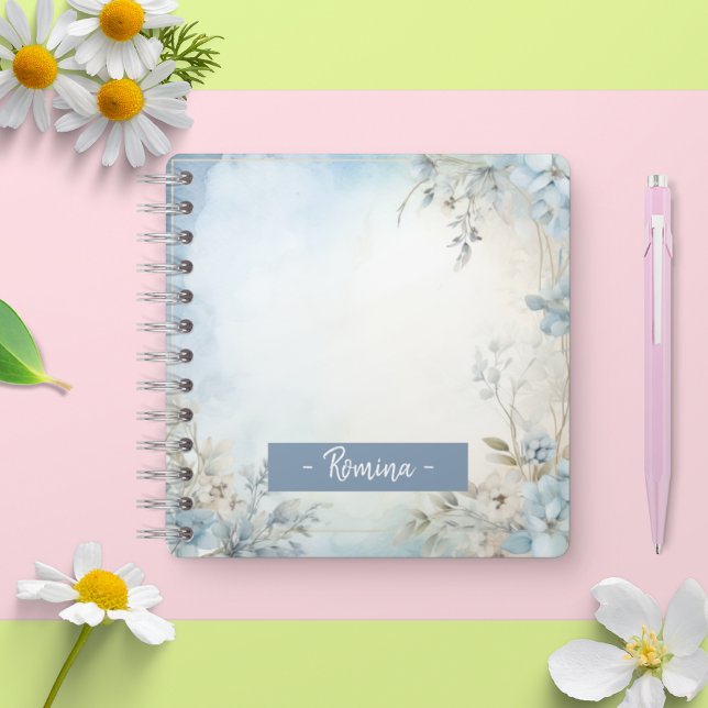 JOURNAL MUTED blue flowers custom spiral notebook (JOURNAL MUTED blue flowers custom spiral notebook)