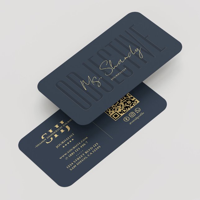 Journalist Objective Elegant Blue Monogram Modern Business Card (Journalist Objective Elegant Blue Monogram Modern Business Card
)