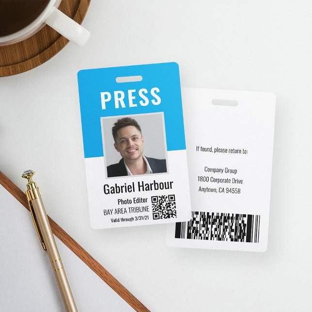 Journalist or Reporter Photo QR Code Press Pass ID Badge (Creator Uploaded)