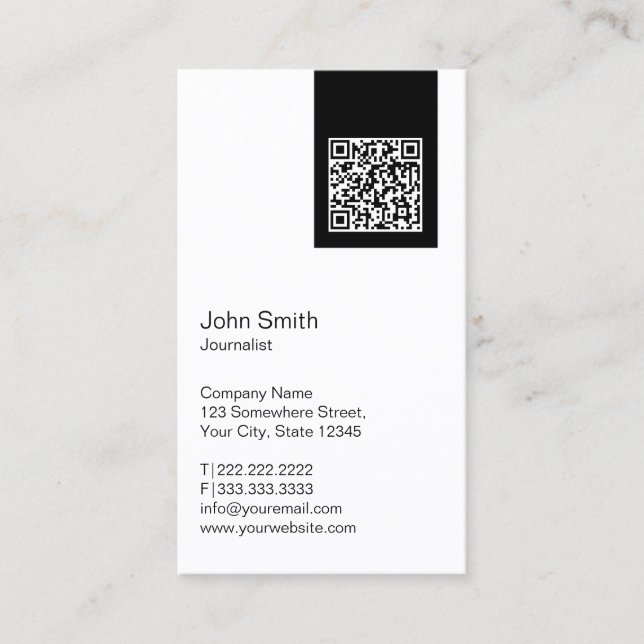 Journalist Plain Black Label QR Code Business Card (Front)