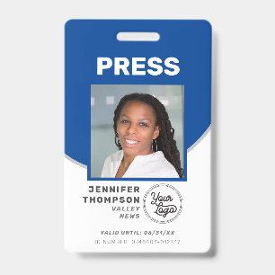 Journalist Press Pass Blue and White Photo ID Badge