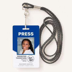 Journalist Press Pass Blue and White Photo ID ID Badge