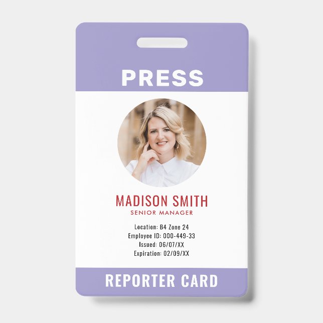 Journalist Press Pass  Photo ID  Badge (Front)