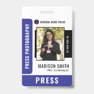 Journalist Press Pass Photo ID Badge