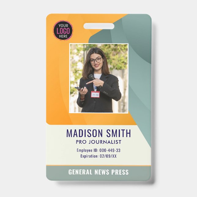 Journalist Press Pass  Photo ID  Badge (Front)