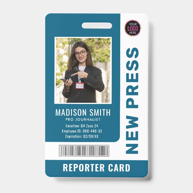 Journalist Press Pass  Photo ID  Badge (Front)