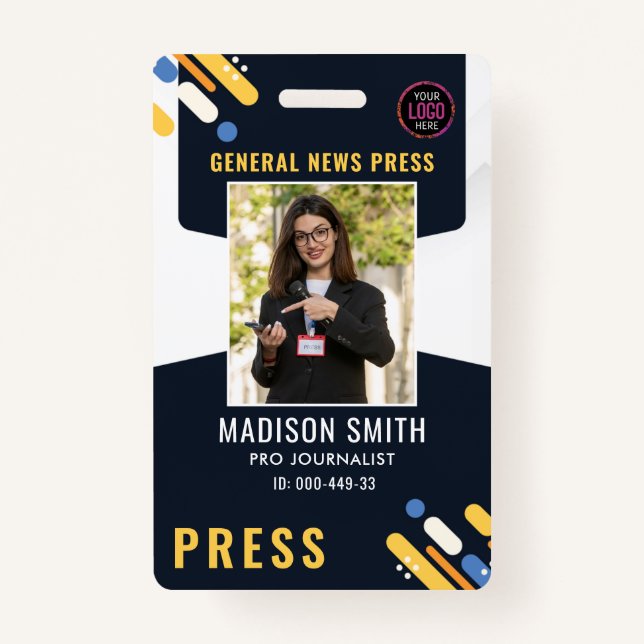 Journalist Press Pass  Photo ID  Badge ID Badge (Front)