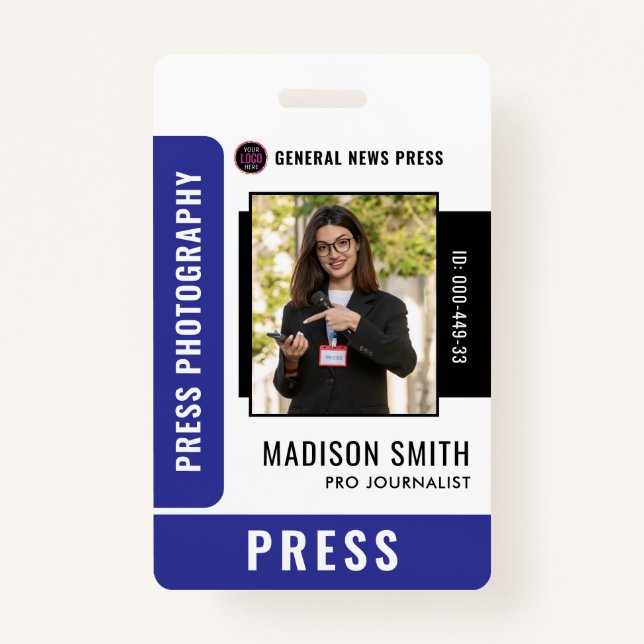 Journalist Press Pass  Photo ID  Badge ID Badge (Front)