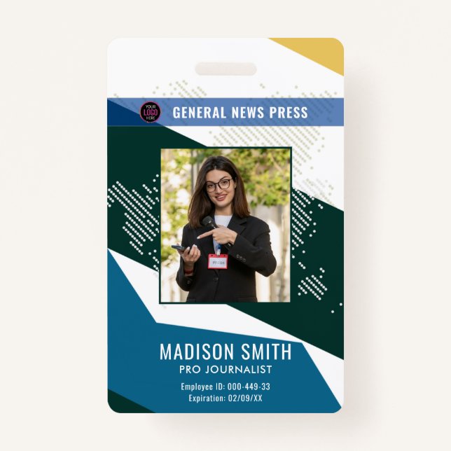 Journalist Press Pass  Photo ID  Badge ID Badge (Front)