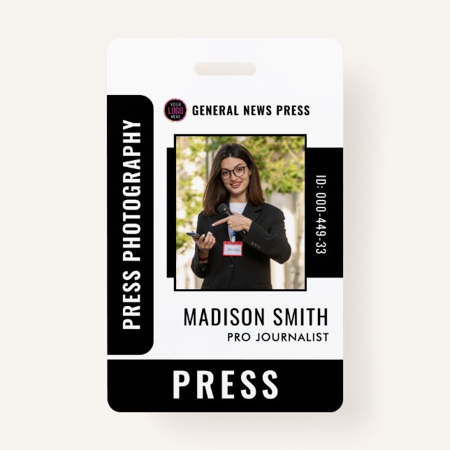 Journalist Press Pass  Photo ID  Badge ID Badge (Front)