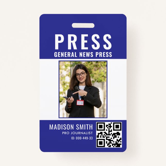 Journalist Press Pass  Photo ID  Badge ID Badge (Front)