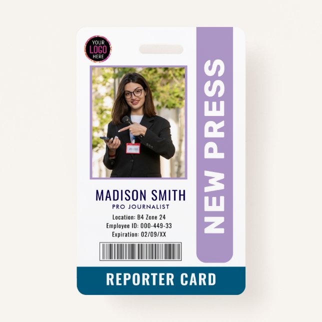 Journalist Press Pass  Photo ID  ID Badge (Front)