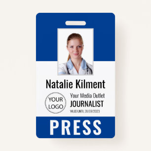 Journalist Press Pass Photo Name Logo ID Blue ID Badge
