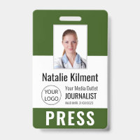 Journalist Press Pass Photo Name Logo ID Green