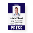Journalist Press Pass Photo Name Logo ID Navy Blue
