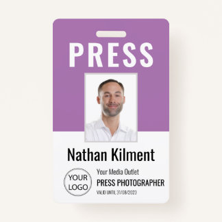 Journalist Press Pass Photo Name Logo ID Purple ID Badge