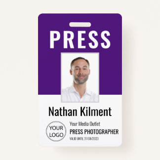 Journalist Press Pass Photo Name Logo ID Purple ID Badge