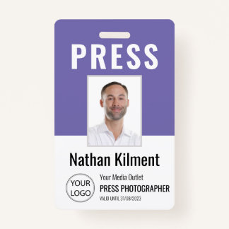 Journalist Press Pass Photo Name Logo ID Purple ID Badge