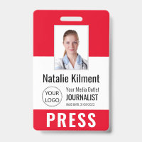 Journalist Press Pass Photo Name Logo ID Red