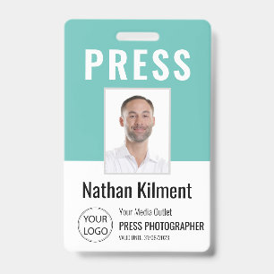 Journalist Press Pass Photo Name Logo ID Teal Badge
